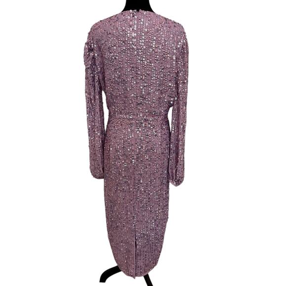 NEW MAC DUGGAL Purple Sequined Empire Waist Midi Prom Dress Size 14 - Picture 4 of 9